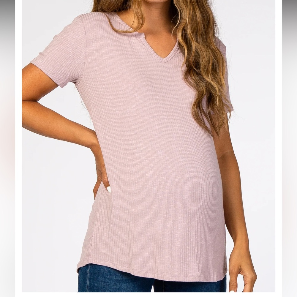 Light pink ribbed knit maternity t-shirt from Pink Blush Maternity - Size XL